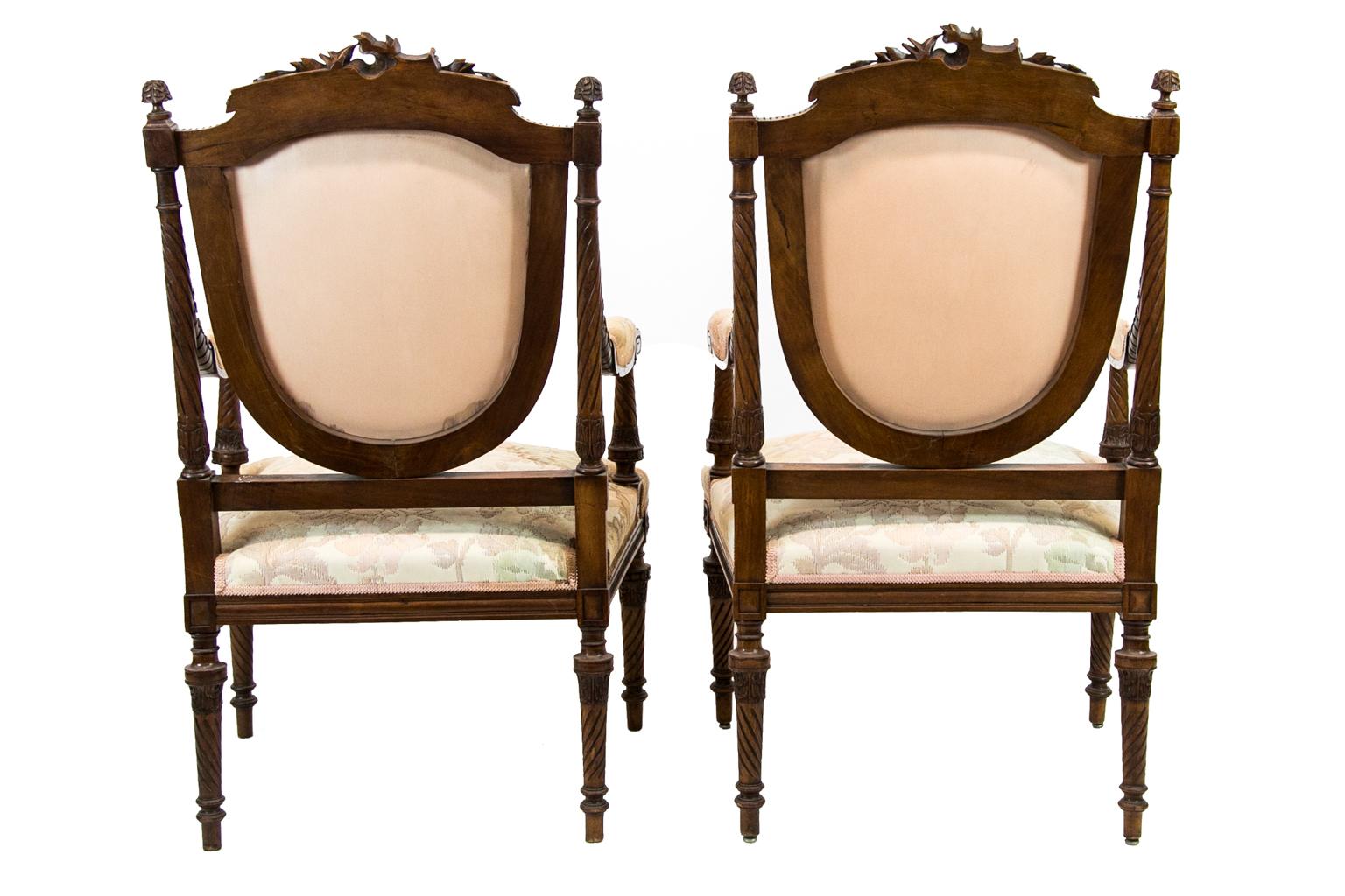 Pair of French Walnut Armchairs For Sale 9