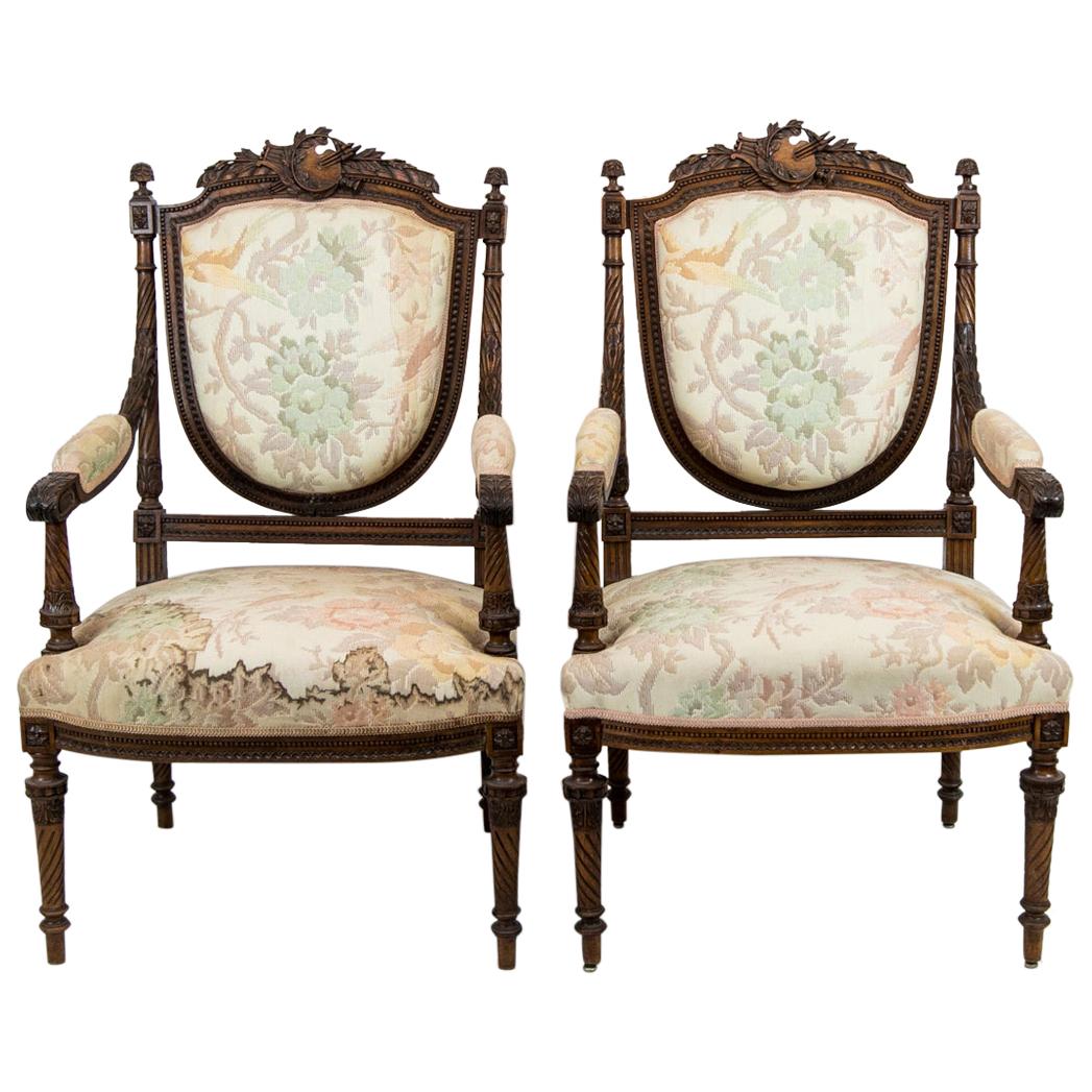 Pair of French Walnut Armchairs For Sale