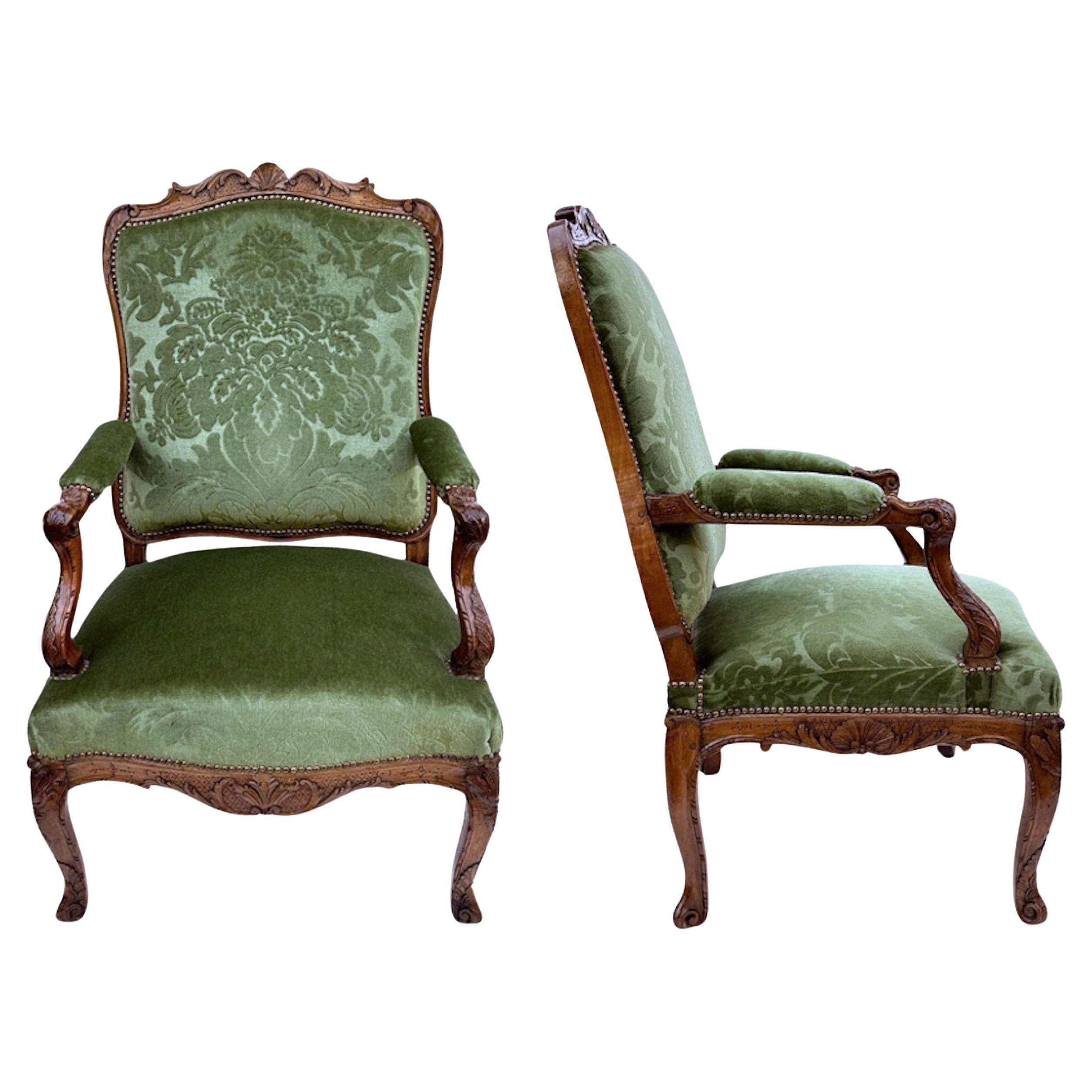 Pair of French Walnut Armchairs For Sale