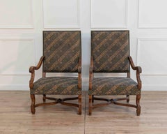 Pair of French Walnut Armchairs with X-Form Crossbars, Circa 1900
