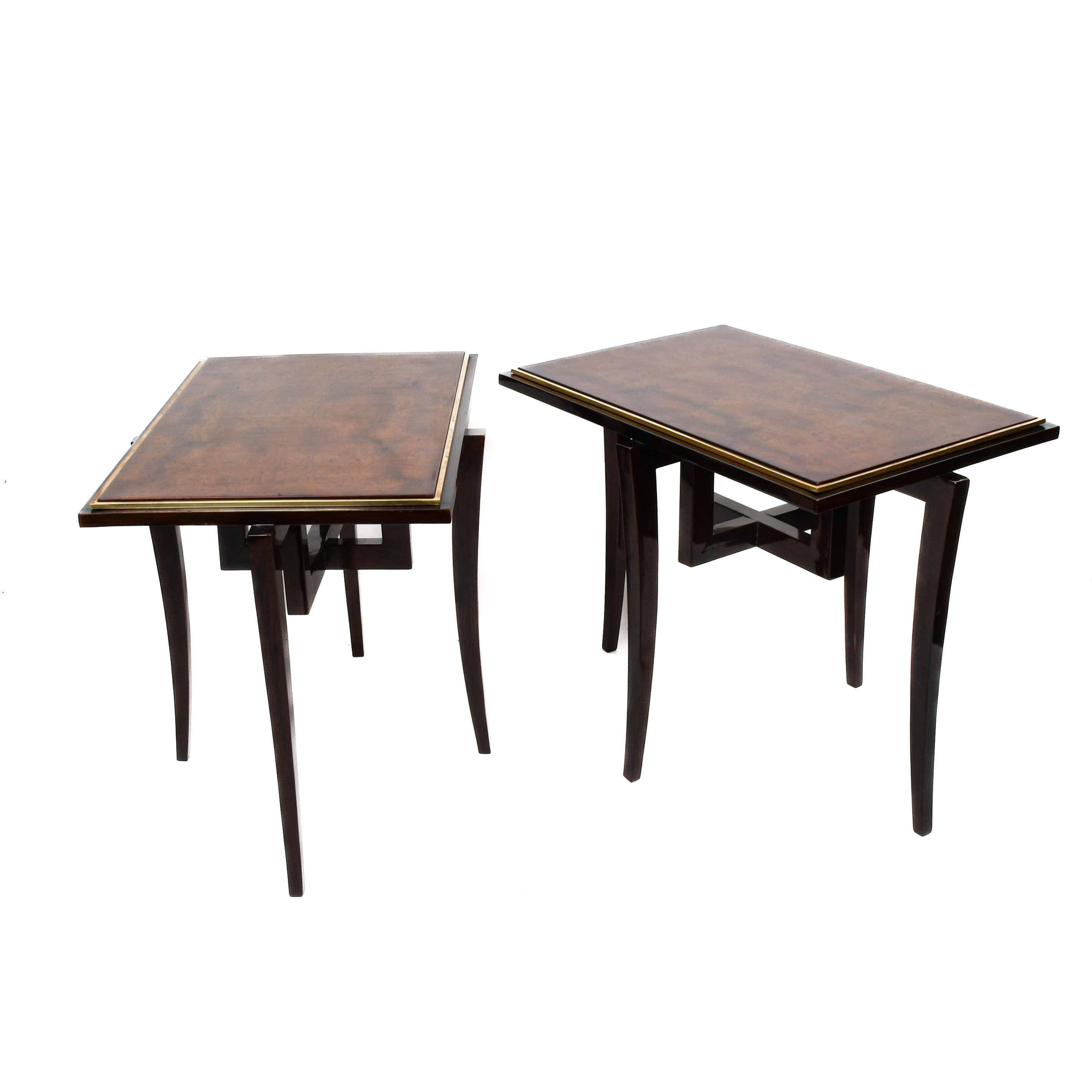 Other Pair of French Walnut Art Deco-Style Side Tables For Sale