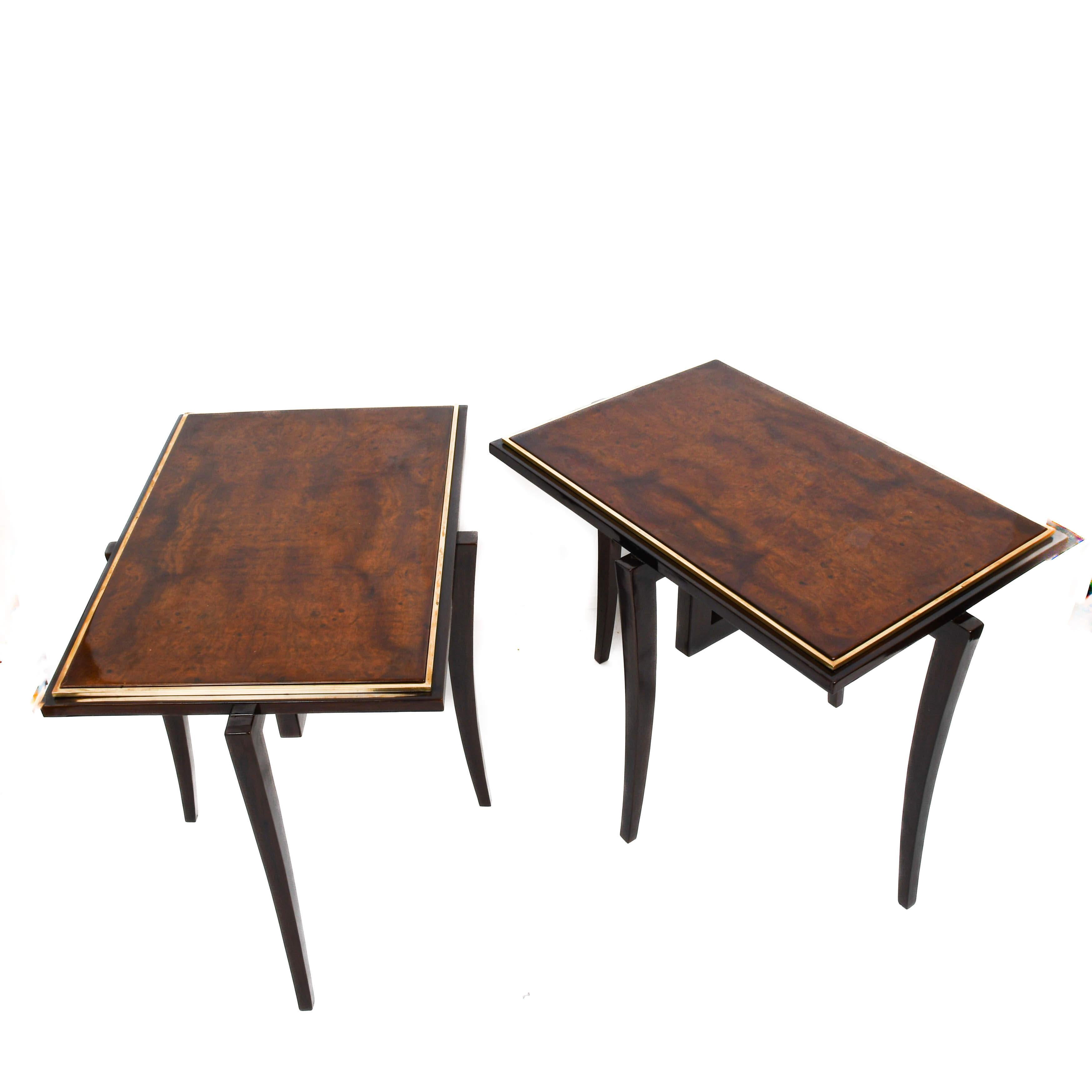 Pair of French Walnut Art Deco-Style Side Tables In Good Condition For Sale In MC Leansville, NC
