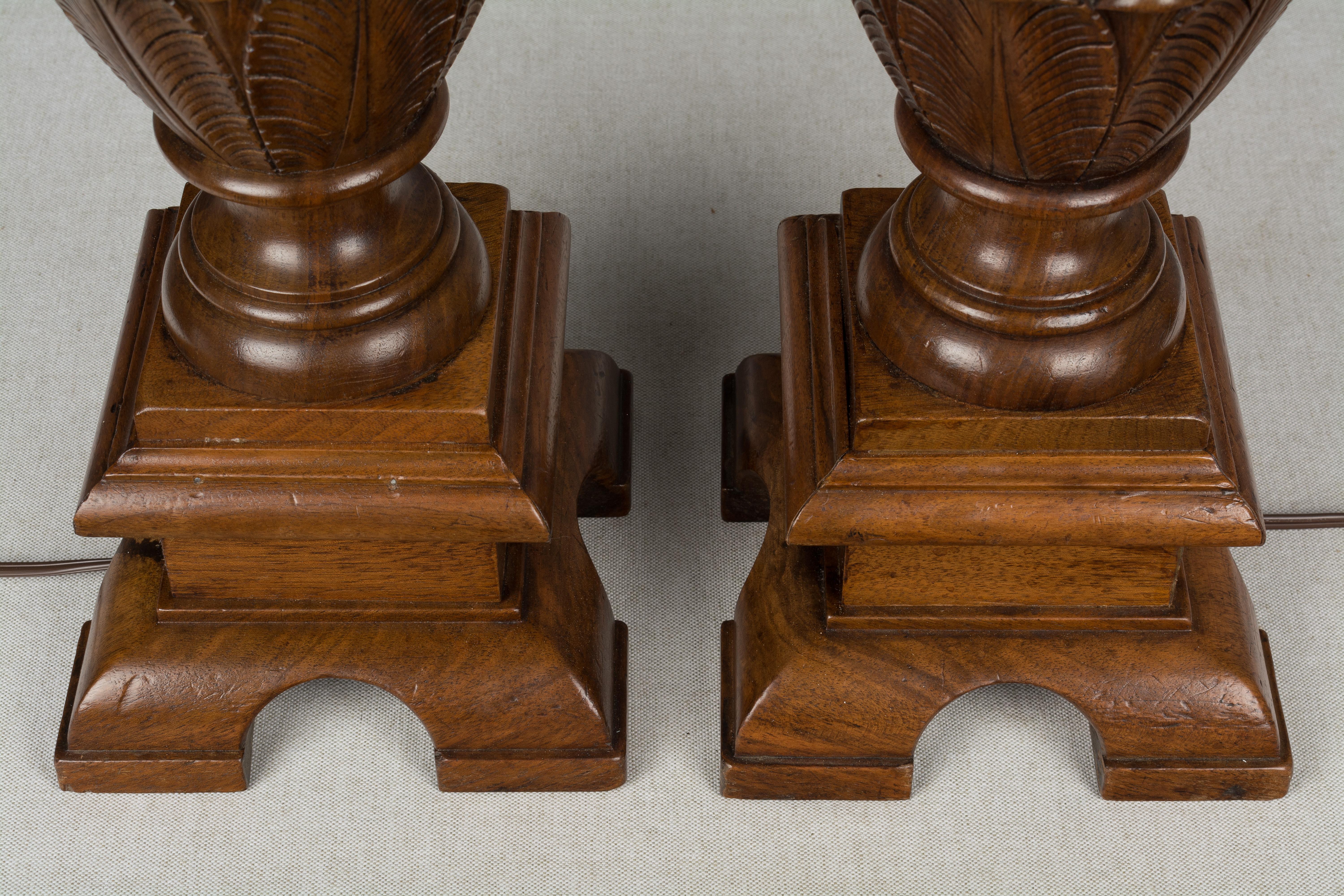 Pair of French Walnut Baluster Form Lamps For Sale 3
