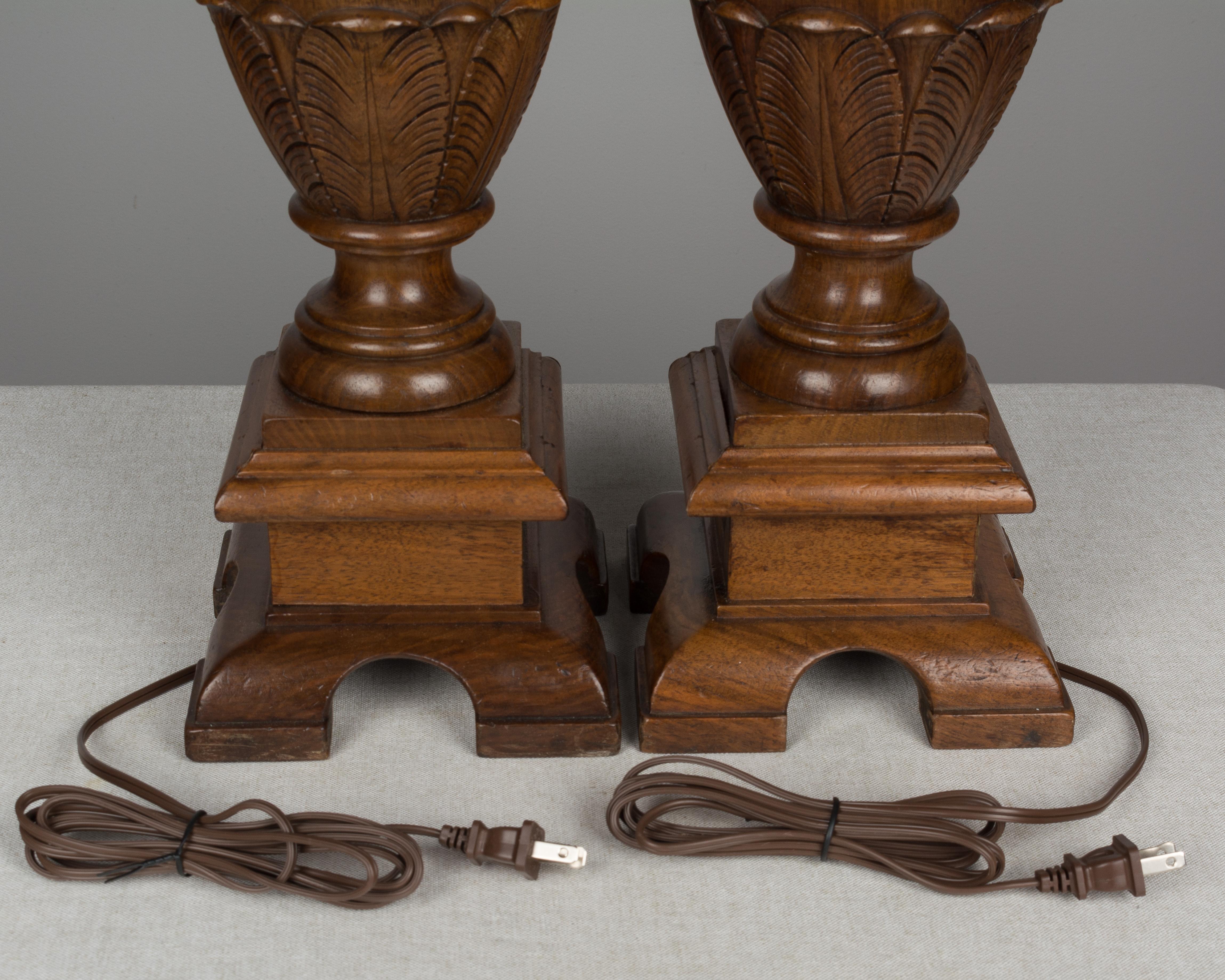 Pair of French Walnut Baluster Form Lamps For Sale 4