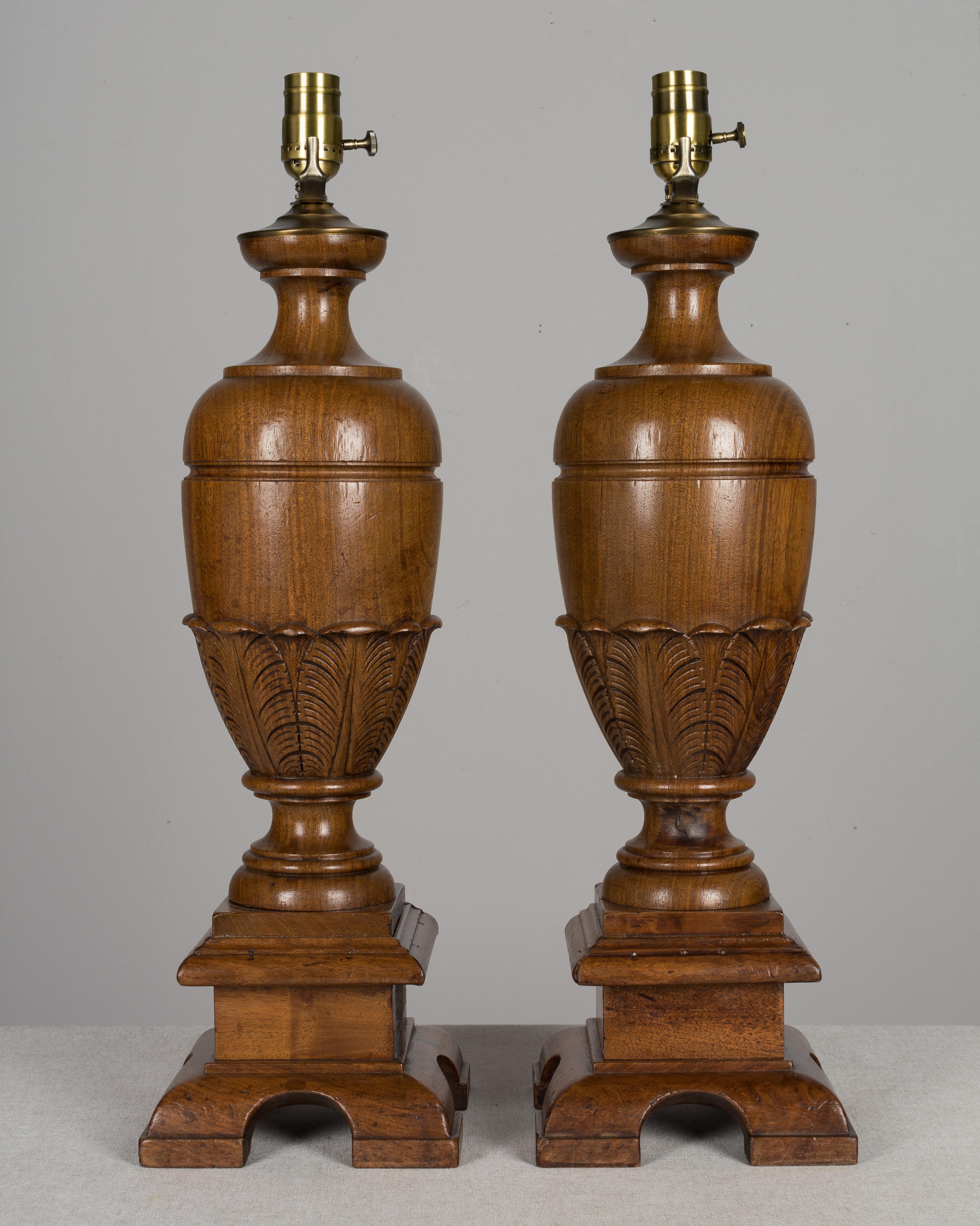 Baroque Pair of French Walnut Baluster Form Lamps For Sale