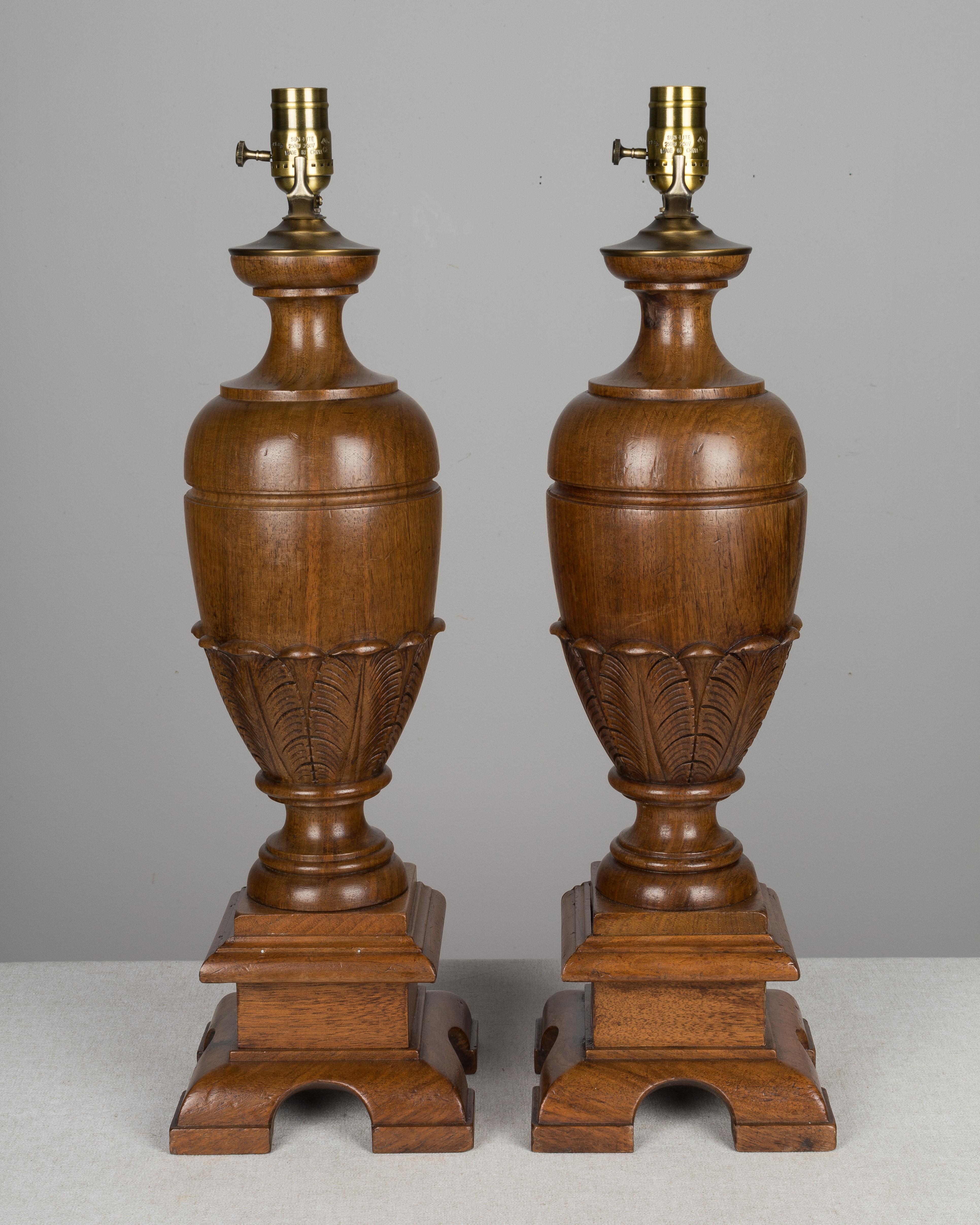 19th Century Pair of French Walnut Baluster Form Lamps For Sale