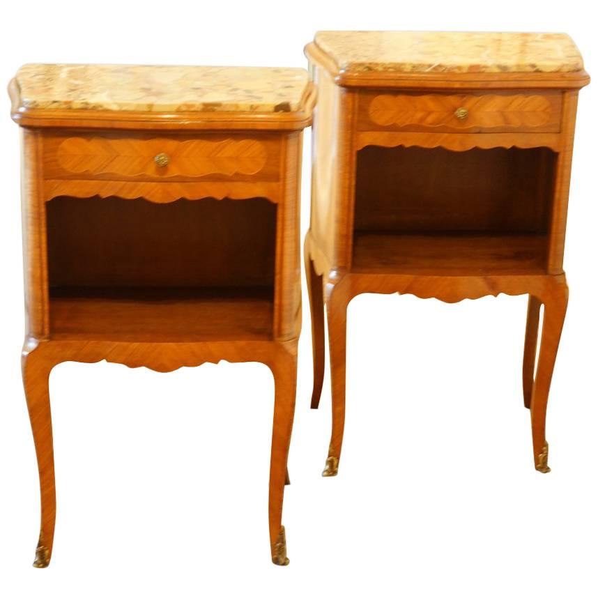 Pair of French Walnut Bedside Cabinets