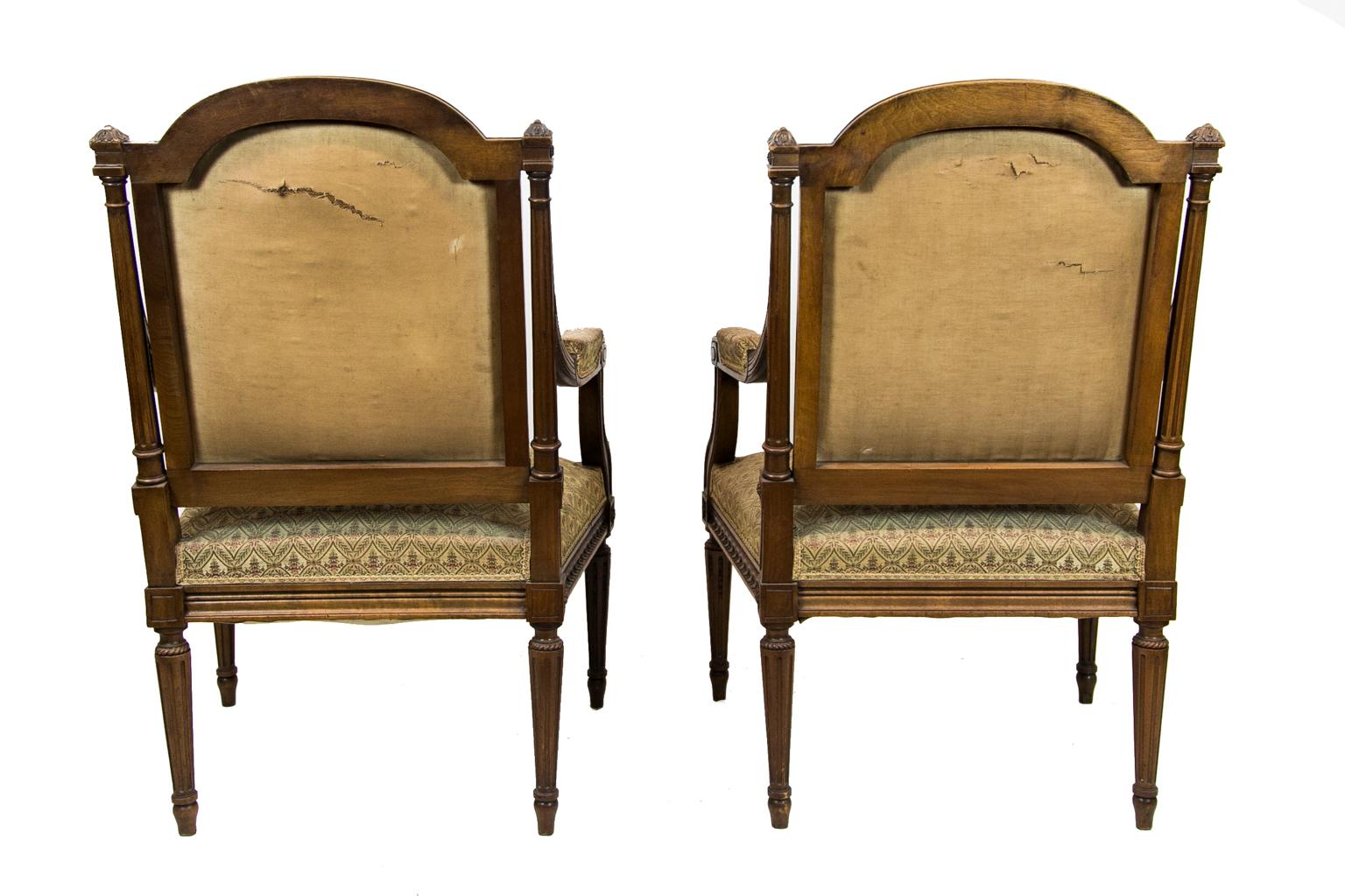 Pair of French Walnut Carved Armchairs 7