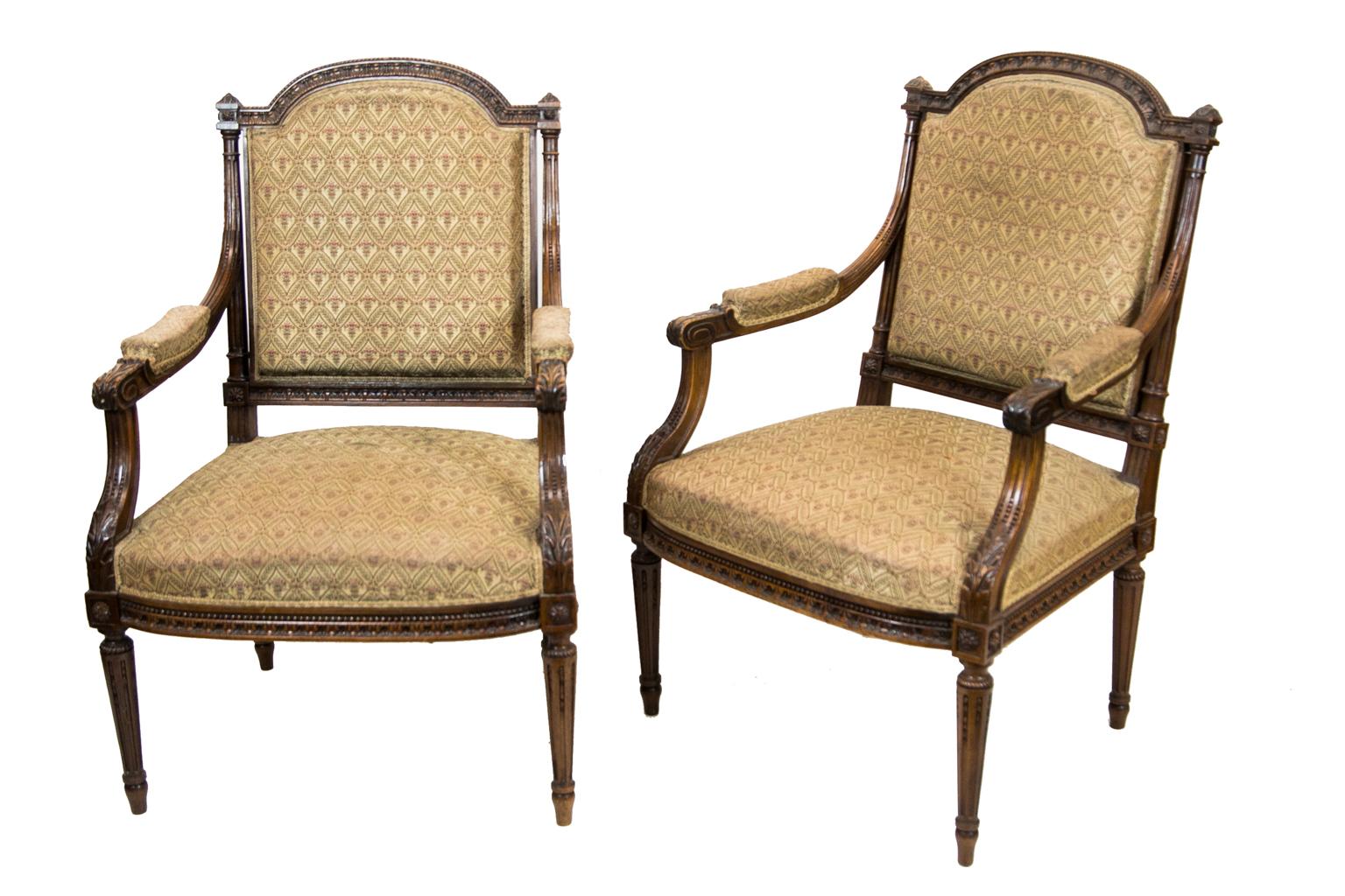 Pair of French Walnut Carved Armchairs 3