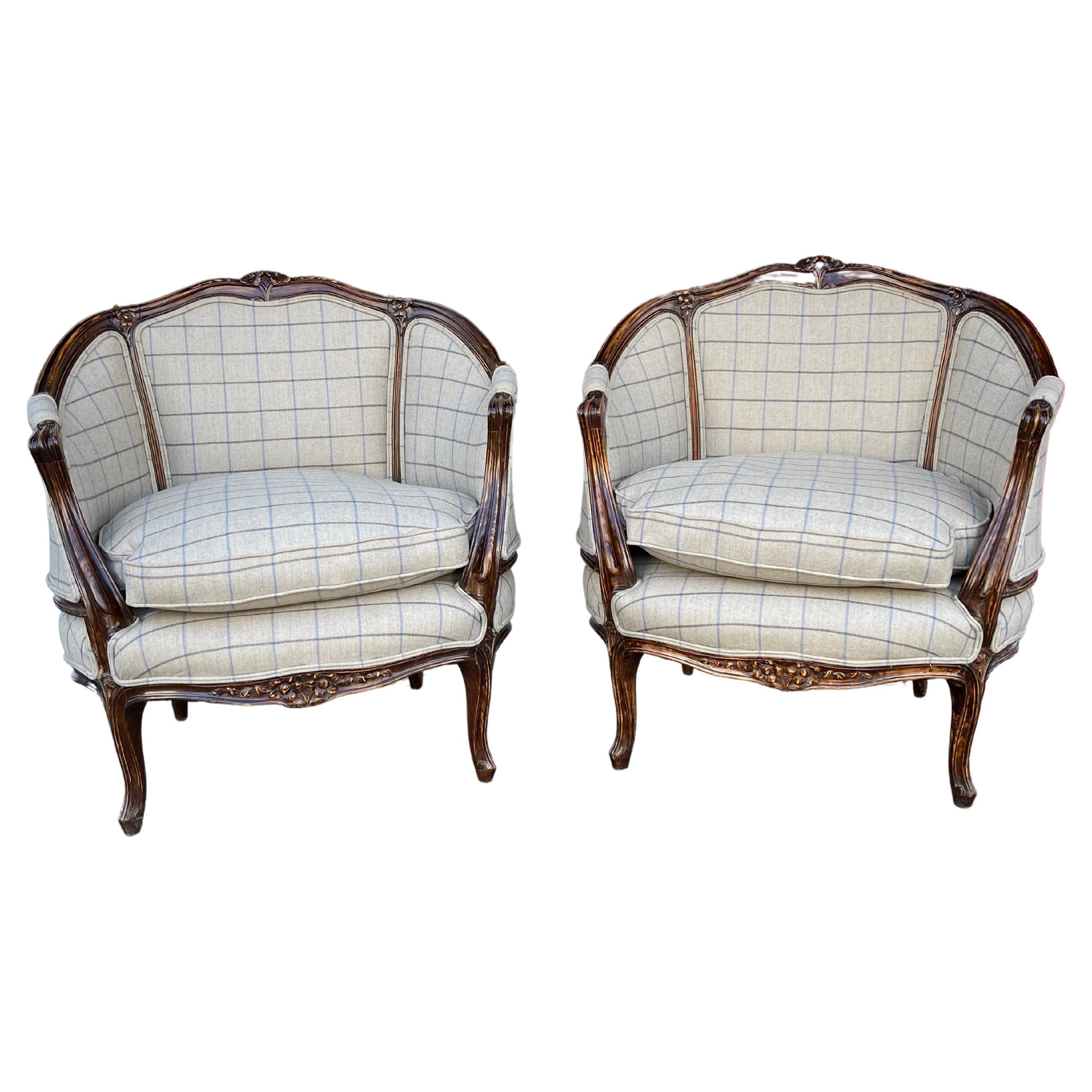 Pair of French Walnut Carved Armchairs in the Style of Louis XV, c.1890