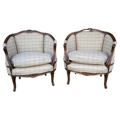 Pair of French Walnut Carved Armchairs in the Style of Louis XV, c.1890