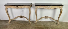 Pair of French Walnut Consoles with Marble Tops C. 1930's