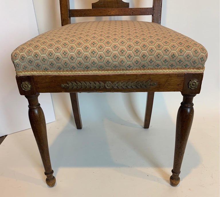 Pair of French Walnut Empire Side Chairs with Bronze Mounts In Good Condition In Ft. Lauderdale, FL