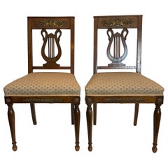 Pair of French Walnut Empire Side Chairs with Bronze Mounts