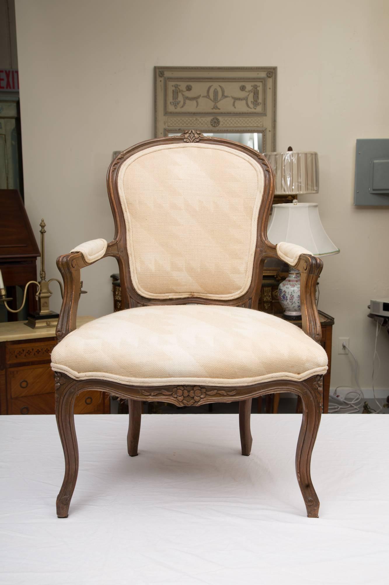 Pair of French Walnut Fauteuil Upholstered Chairs 4
