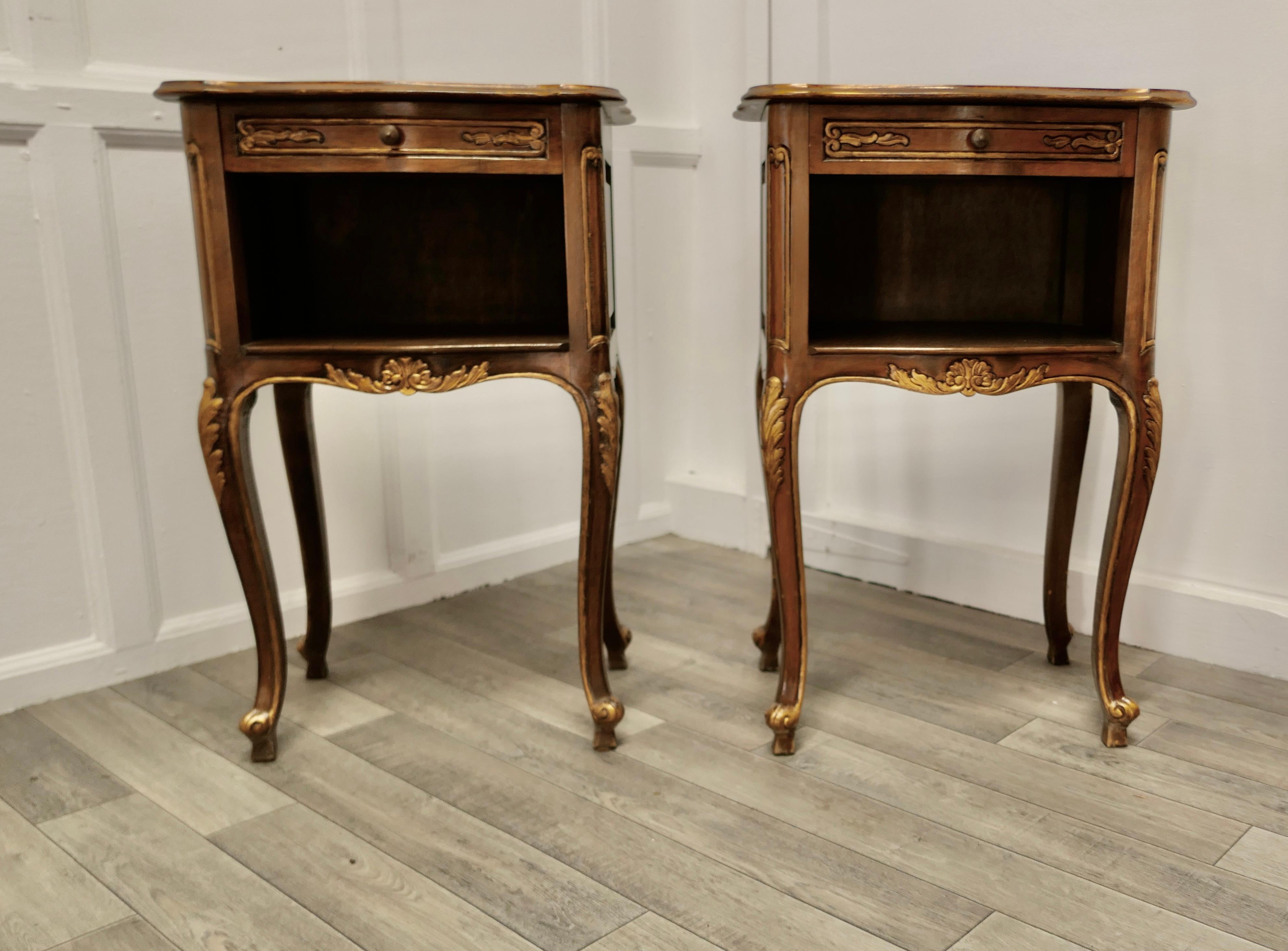 Pair of French Walnut Gilt Bedside Cabinets      In Good Condition In Chillerton, Isle of Wight