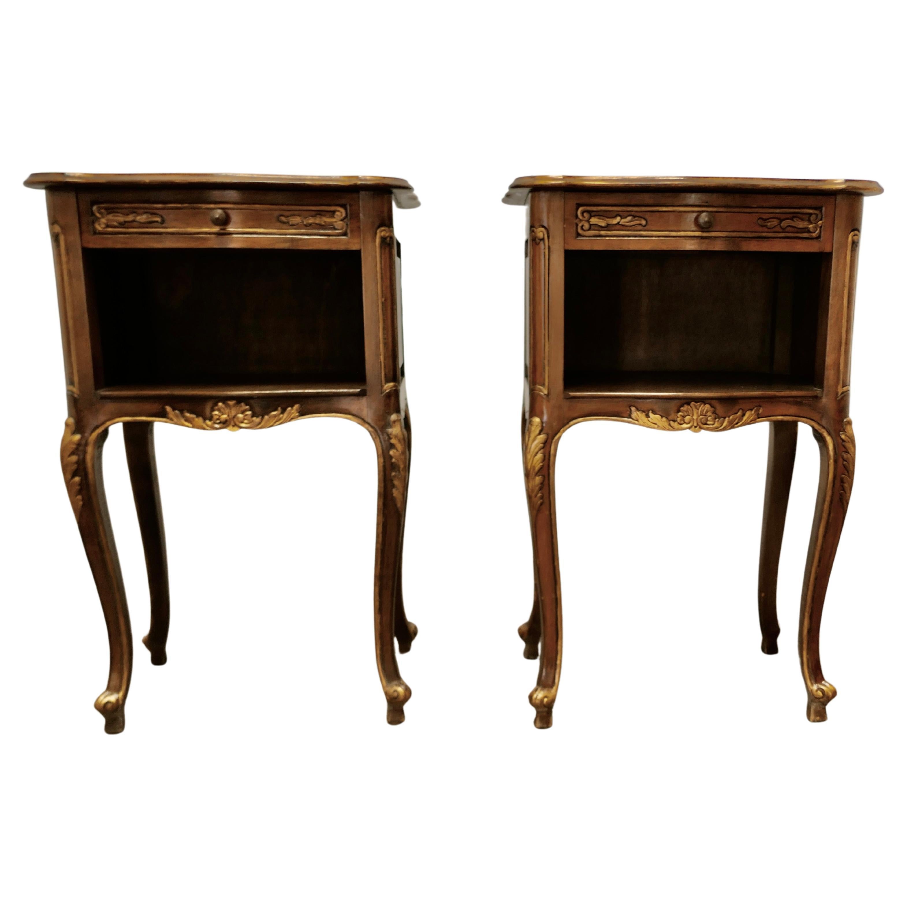 Pair of French Walnut Gilt Bedside Cabinets     