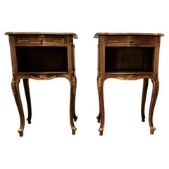 Vintage Pair of French Walnut Gilt Bedside Cabinets     
