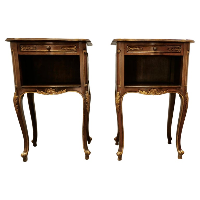 Pair of French Walnut Gilt Bedside For Sale at 1stDibs