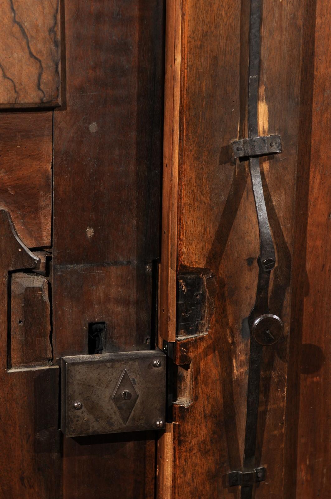 Pair of French Walnut Hand Carved Wooden Doors with Foliage Motifs, circa 1750 2