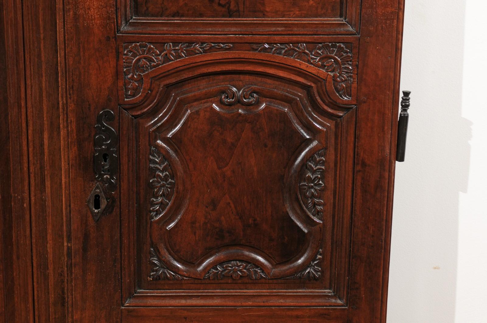 Hand-Carved Pair of French Walnut Hand Carved Wooden Doors with Foliage Motifs, circa 1750