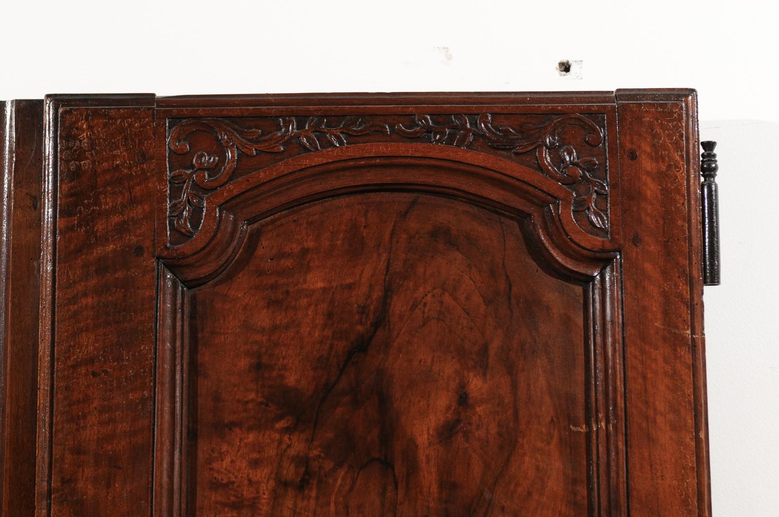 18th Century Pair of French Walnut Hand Carved Wooden Doors with Foliage Motifs, circa 1750