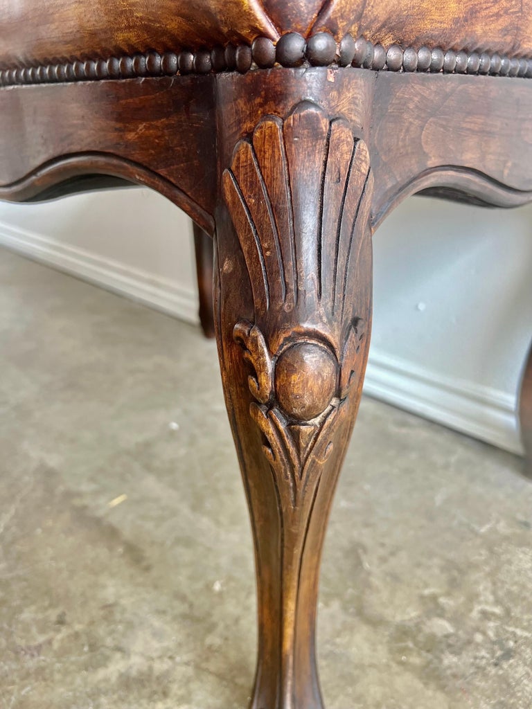 Pair of French Walnut Leather Benches For Sale at 1stDibs