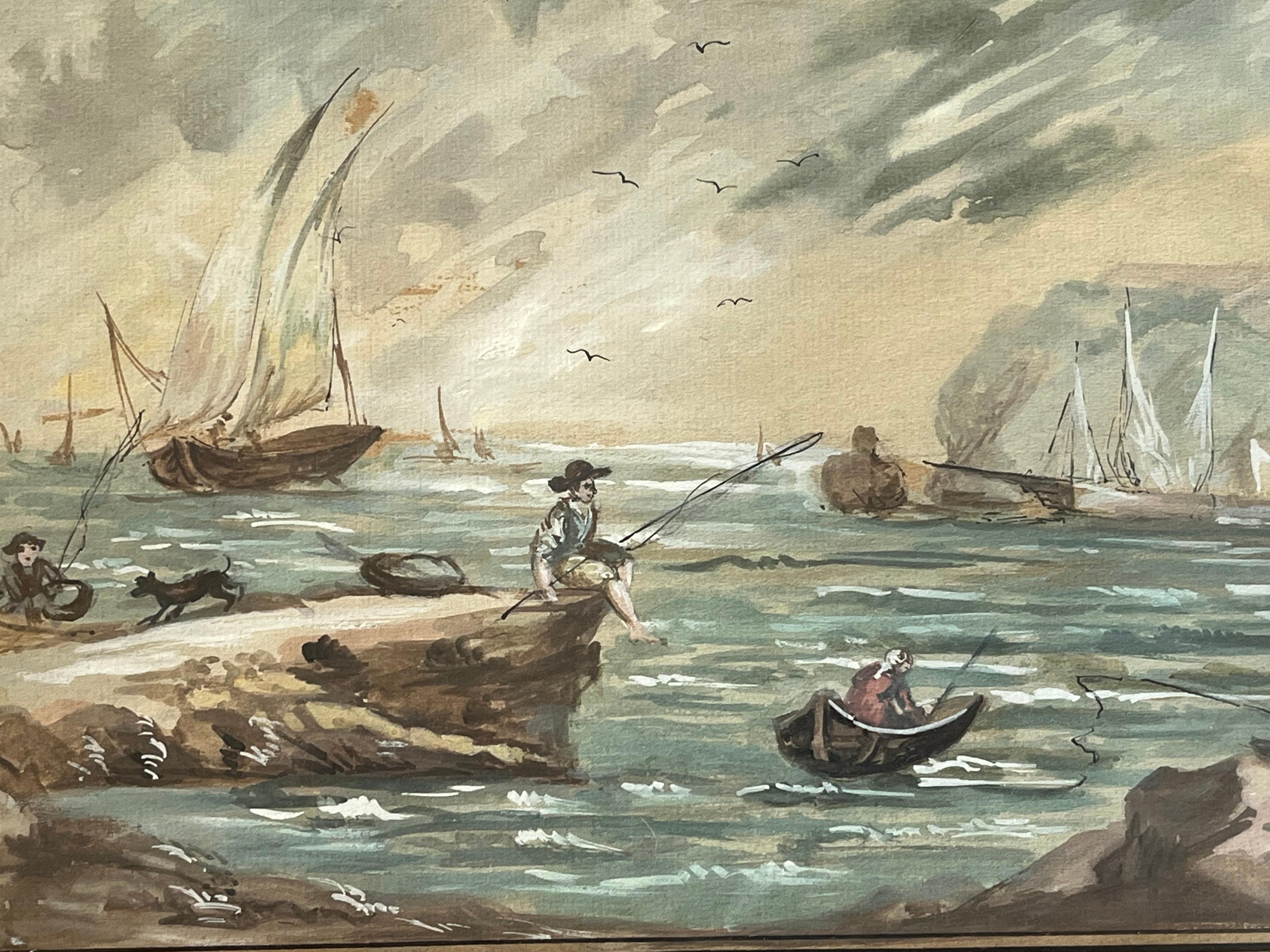 Stile provenzale Coppia di dipinti di genere ad acquerello francesi, C.C. 1790 in vendita