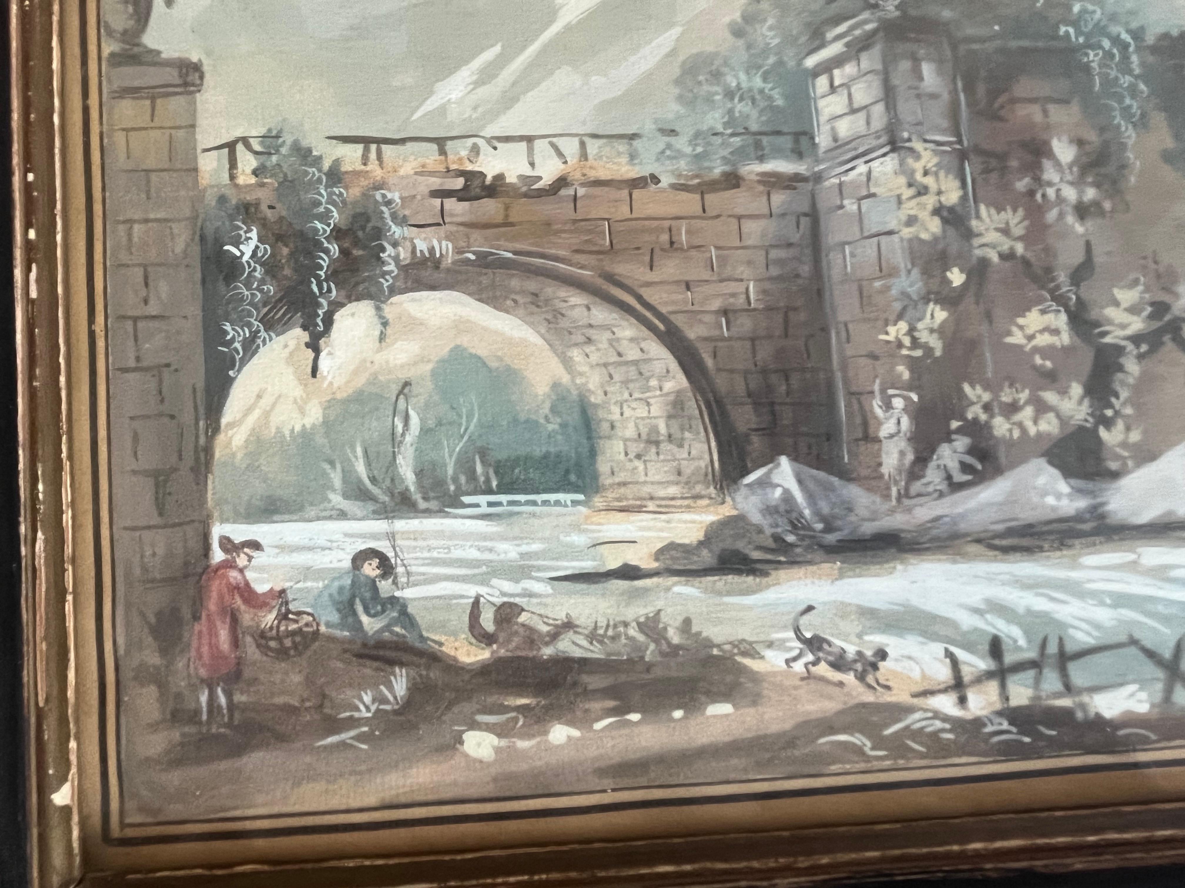 Carta Coppia di dipinti di genere ad acquerello francesi, C.C. 1790 in vendita