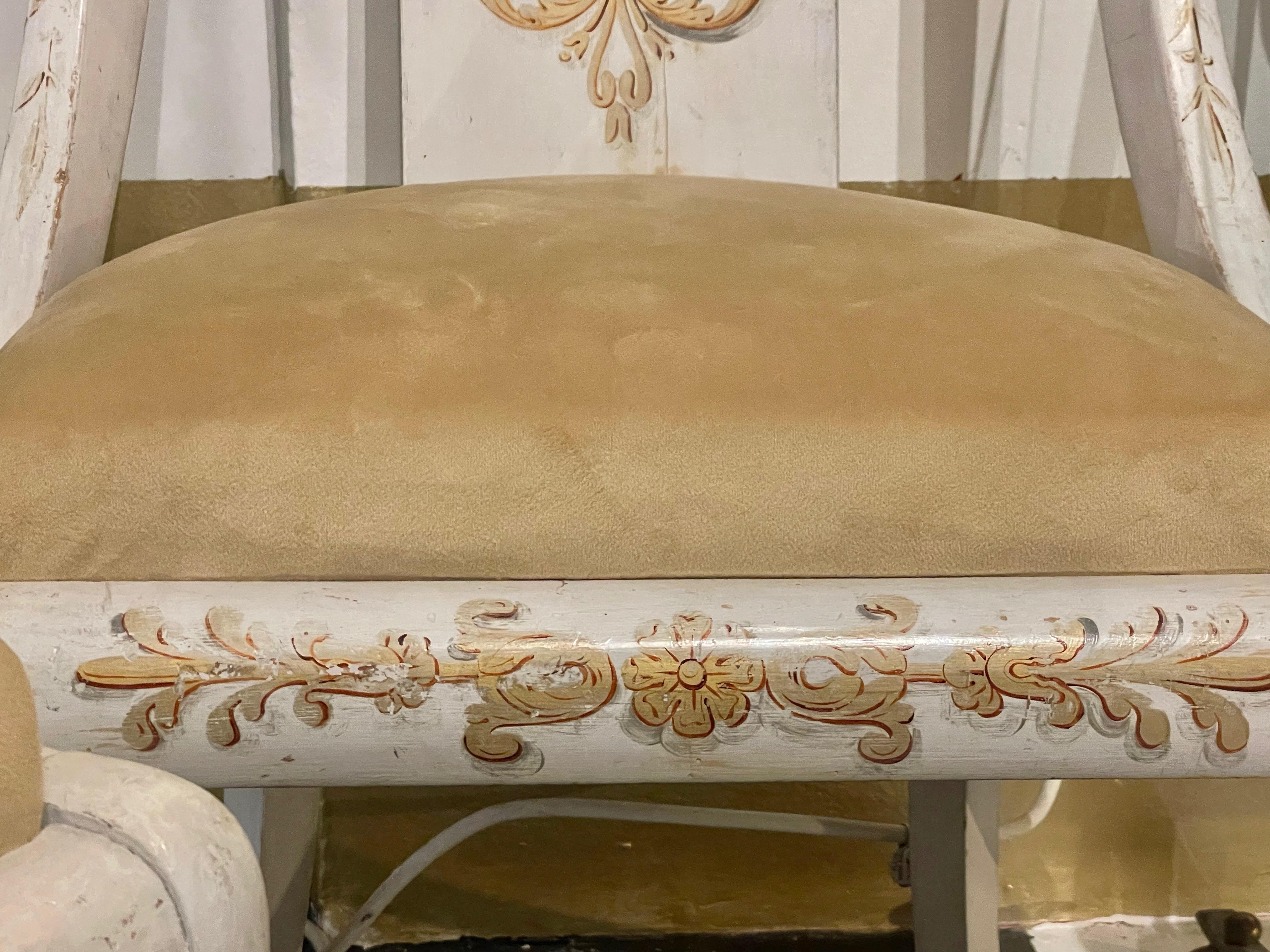 Upholstery Pair of French White and Gilt Empire Chairs, c.1820 For Sale