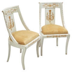 Pair of French White and Gilt Empire Chairs, c.1820