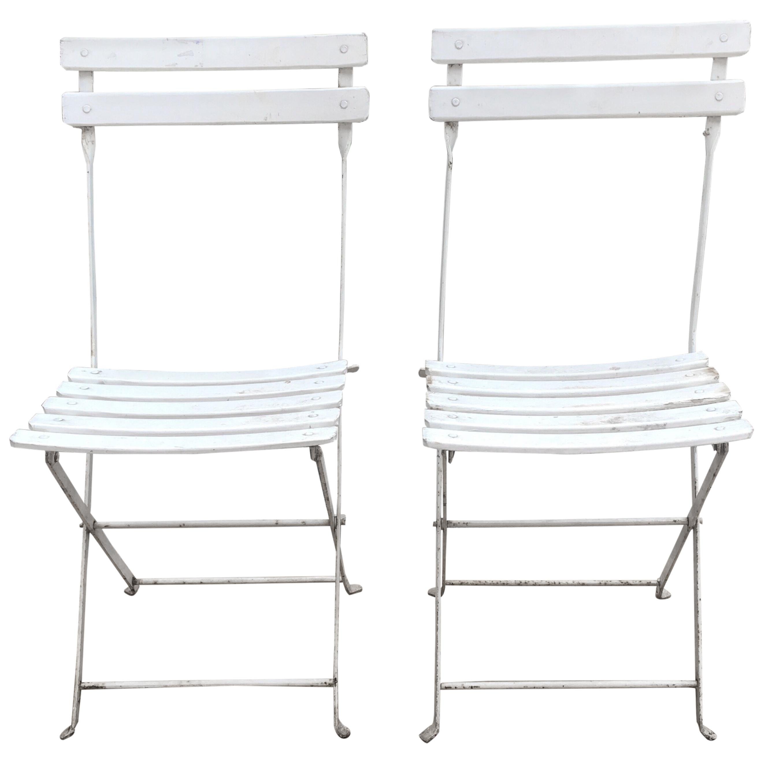 Pair of French White Bistro Folding Chairs