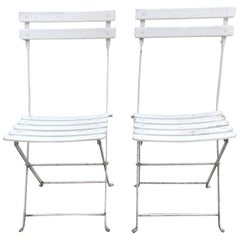 Pair of French White Bistro Folding Chairs