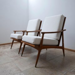 Pair of French White Boucle Midcentury Armchairs