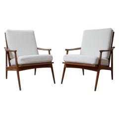Pair of French White Boucle Midcentury Armchairs