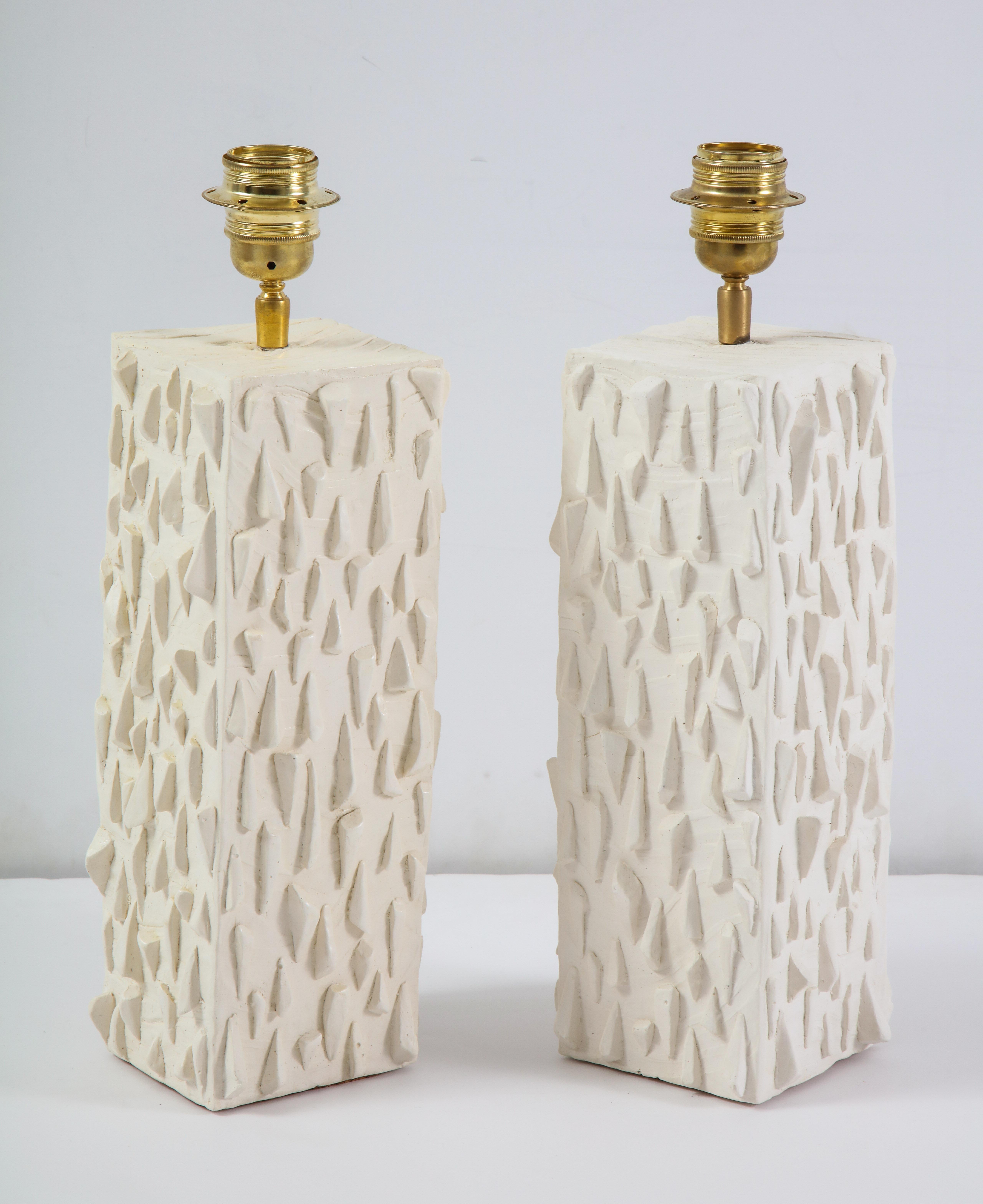 Contemporary Pair of French White Ceramic Lamps