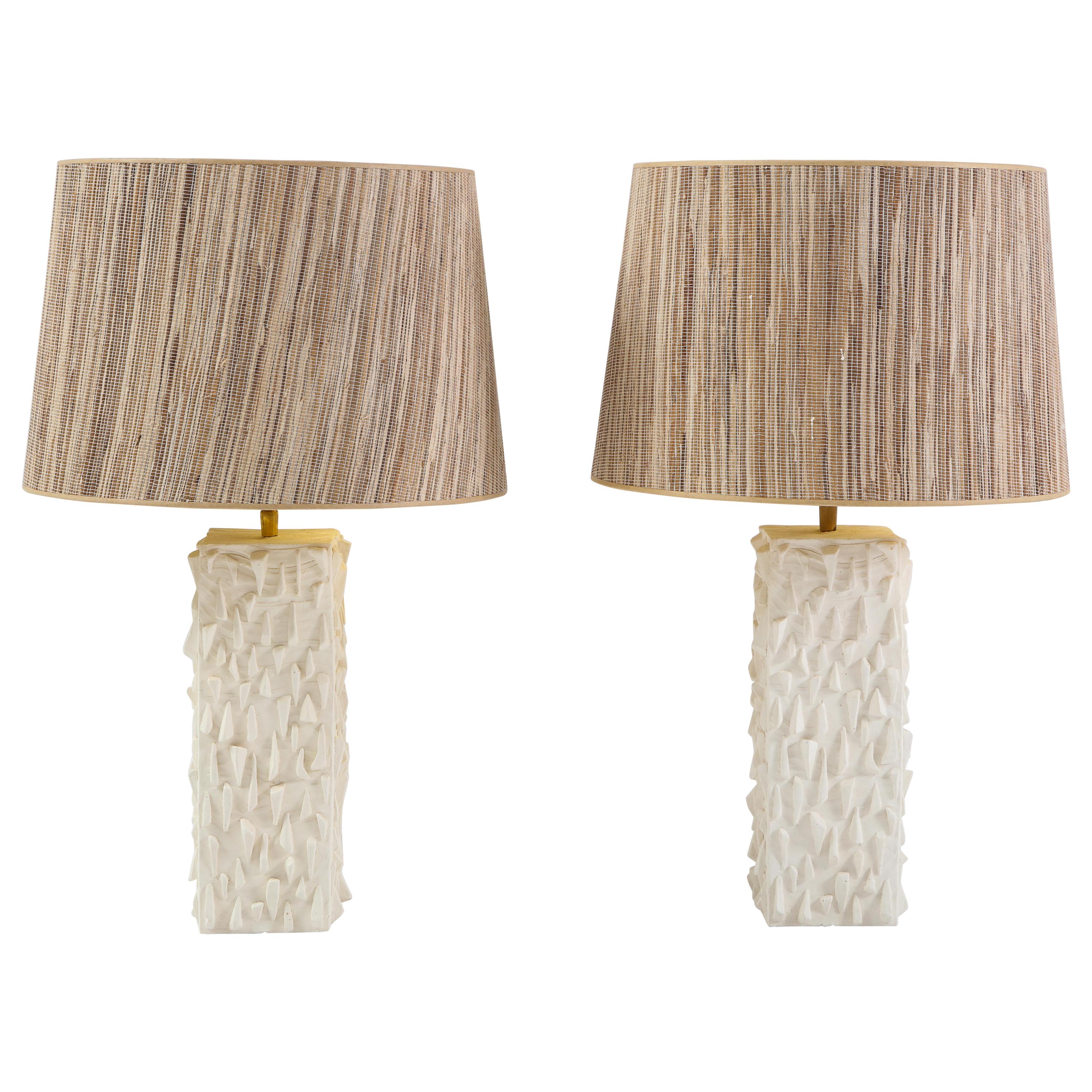 Pair of French White Ceramic Lamps