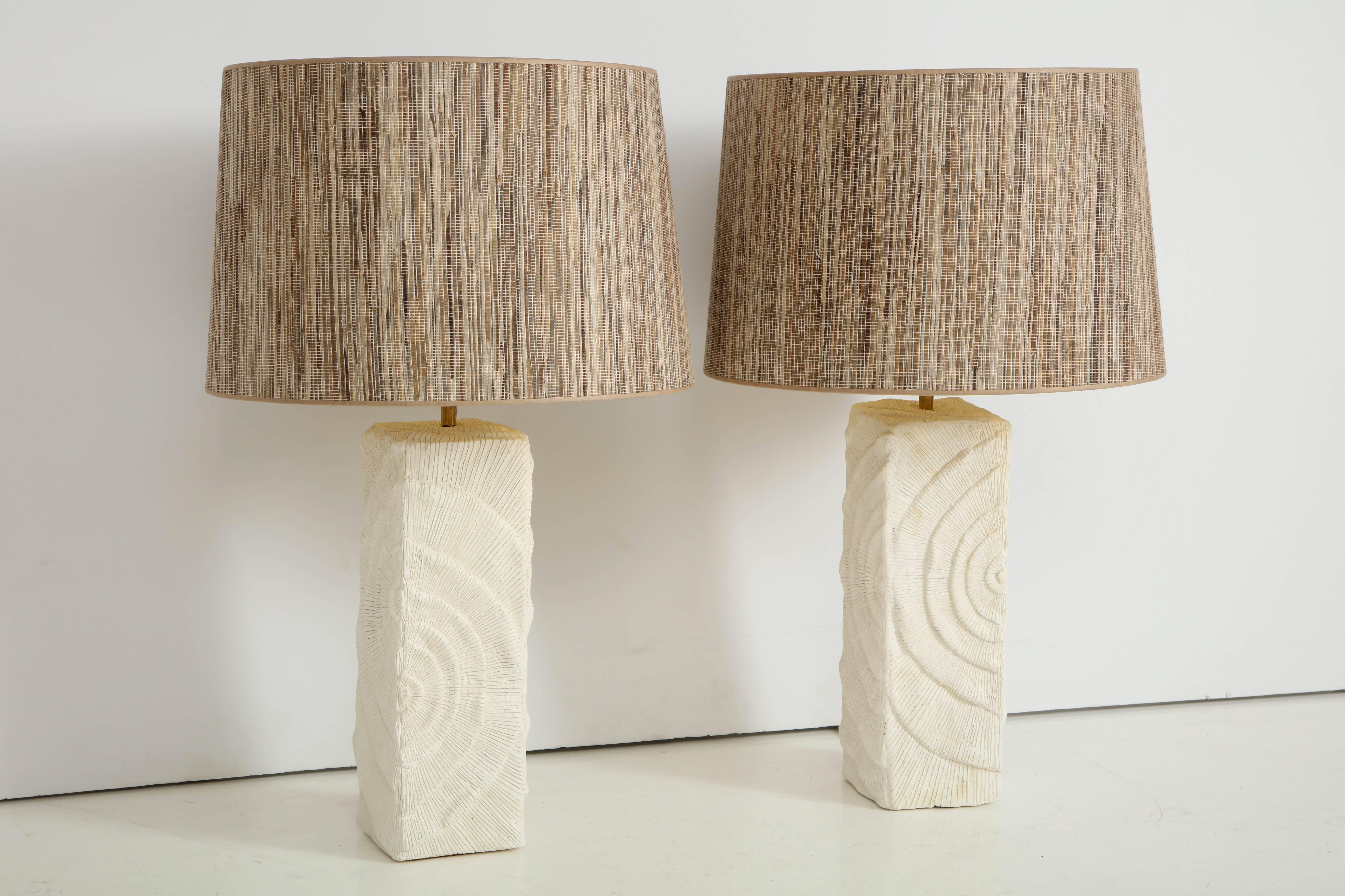 Contemporary Pair of French White Ceramic Lamps in Madrepore Style