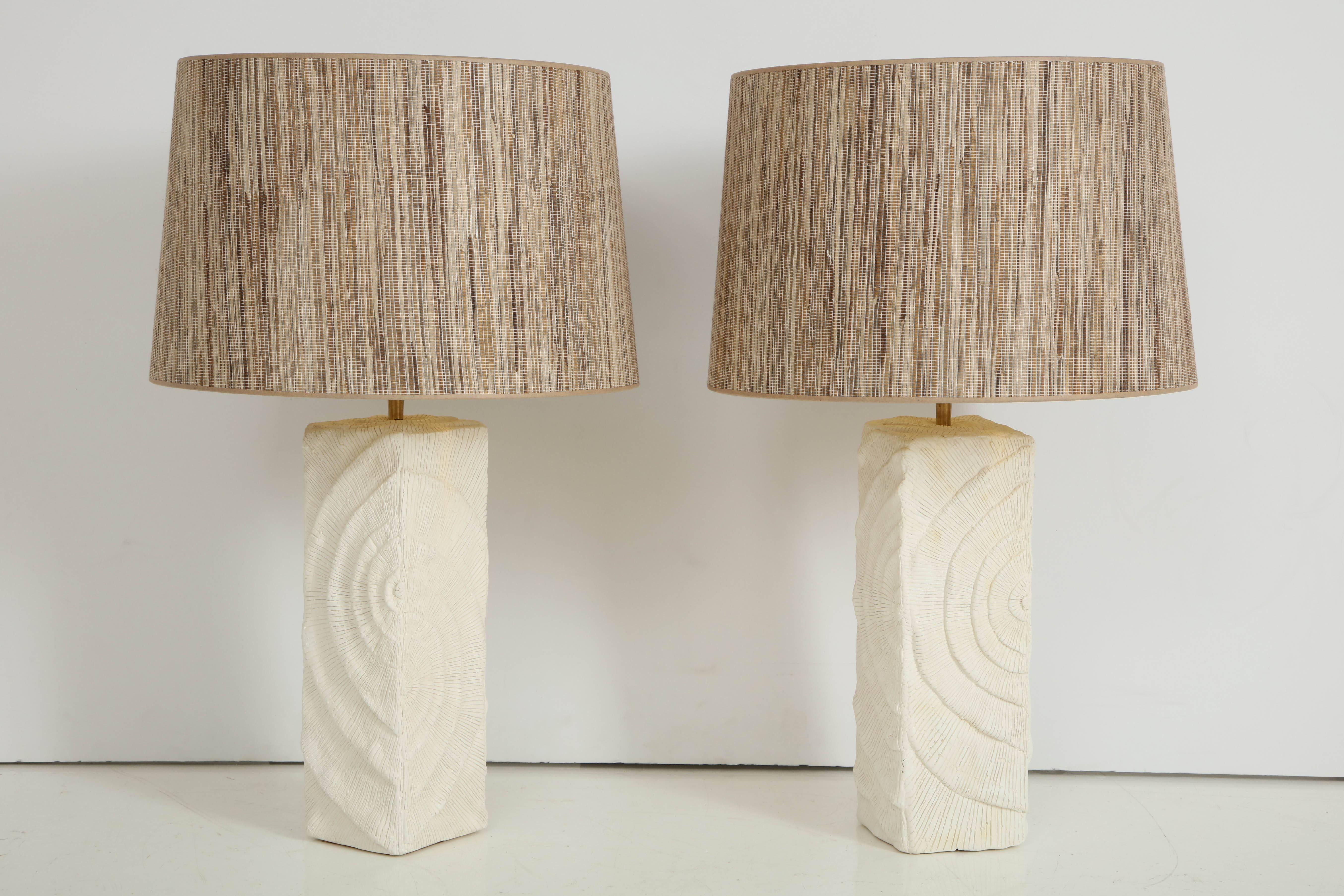 Pair of French White Ceramic Lamps in Madrepore Style 2