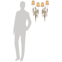 Pair of French white Gold leaf and Glass sconces, attributed to Maison Bagues