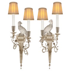 Pair of French white Gold leaf and Glass sconces, attributed to Maison Bagues