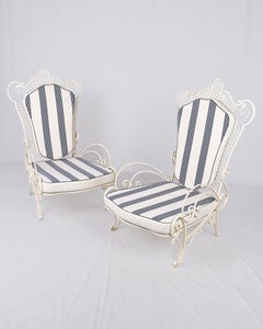 Pair of French white lacquered wrought iron armchairs, made in France, 1950s