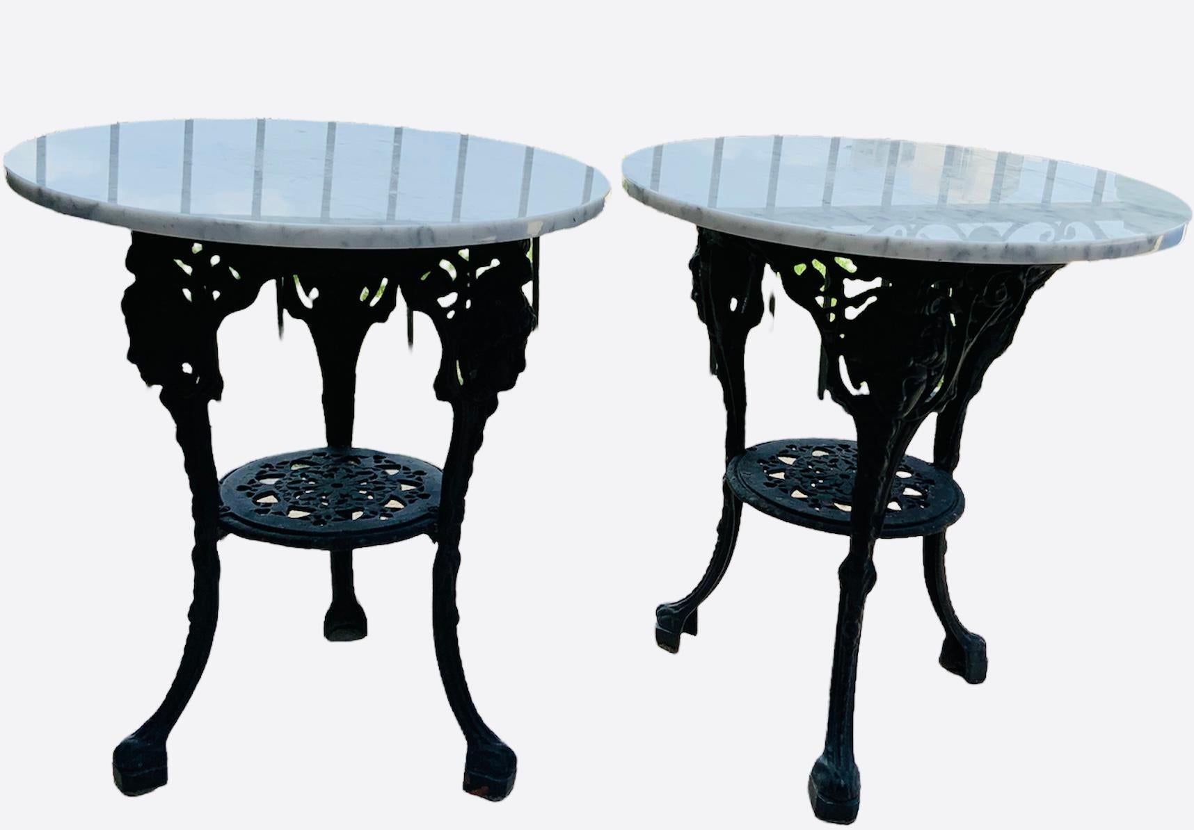 Pair of French White Marble And Cast Iron Bistro Tables/SideTable 4