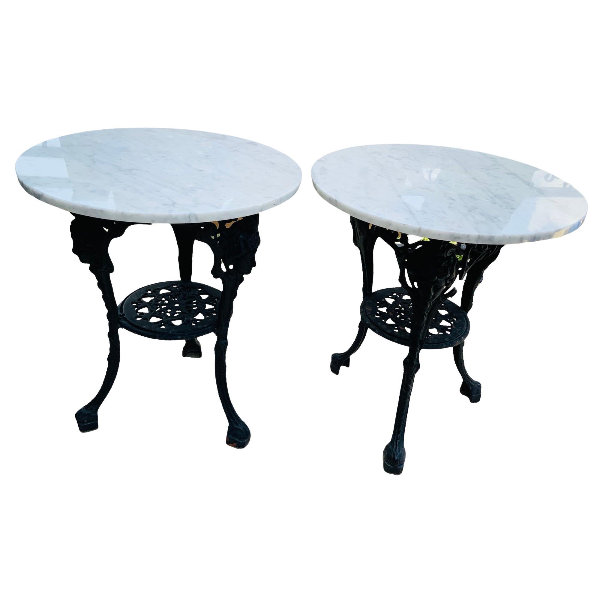 Pair of French White Marble And Cast Iron Bistro Tables/SideTable