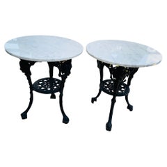 Pair of French White Marble And Cast Iron Bistro Tables/SideTable
