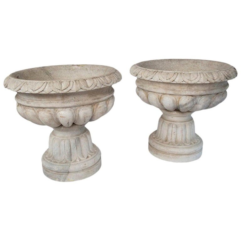 Pair of French White Marble Vases For Sale at 1stDibs