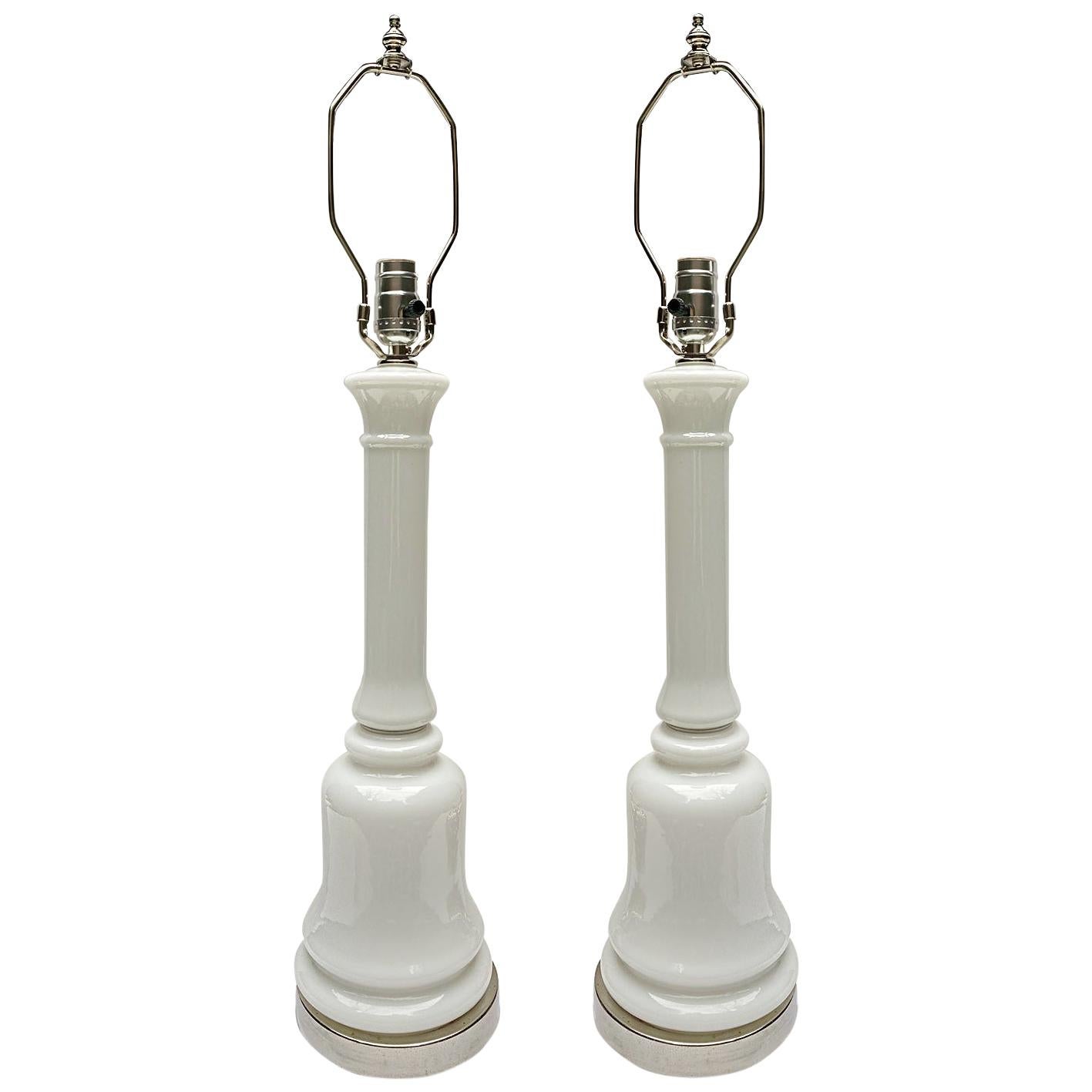 Pair of French White Opaline Lamps