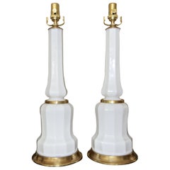 Pair of French White Opaline Table Lamps