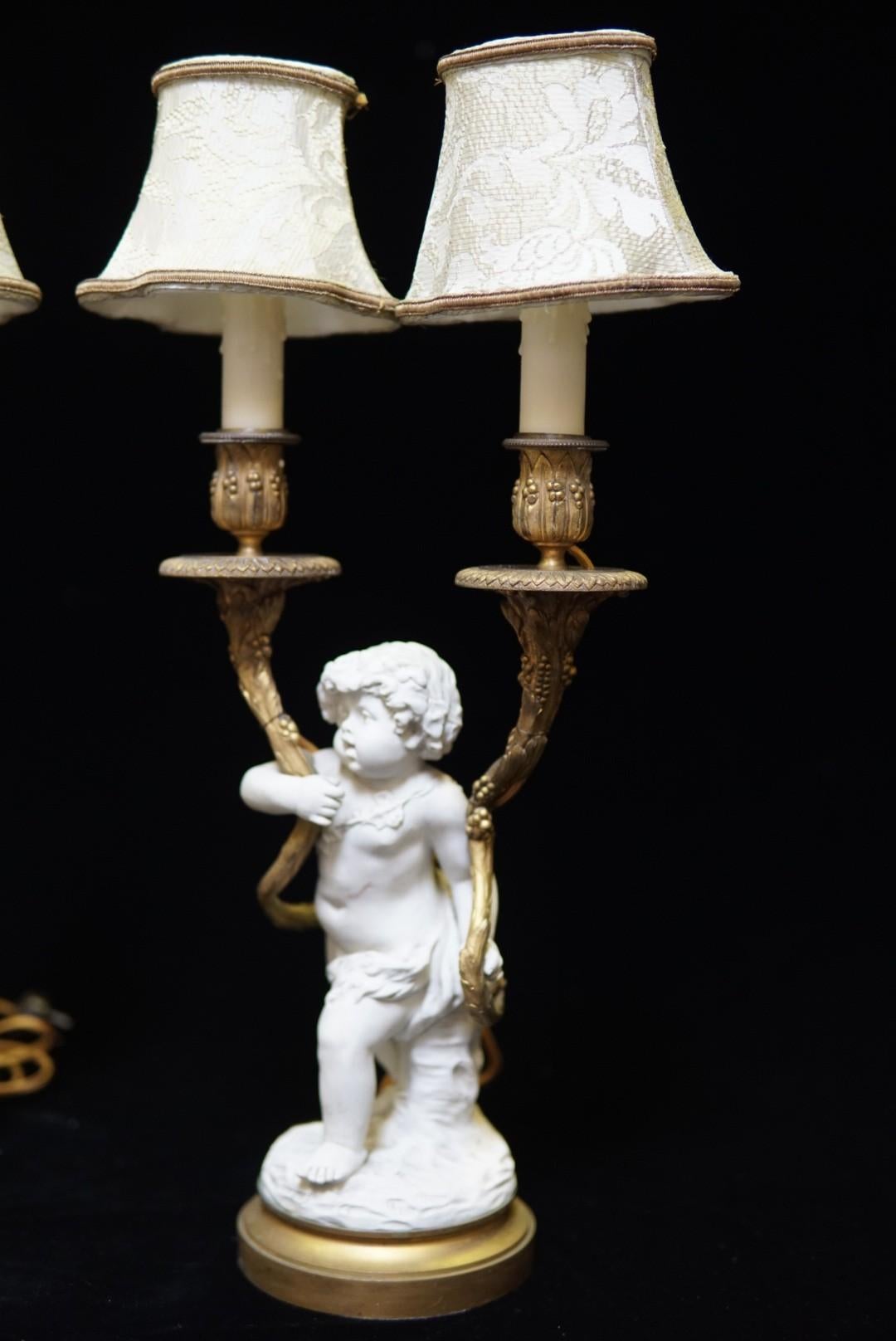 Gilt Pair of French White Porcelain and Ormolu Lamps, 19 Century For Sale