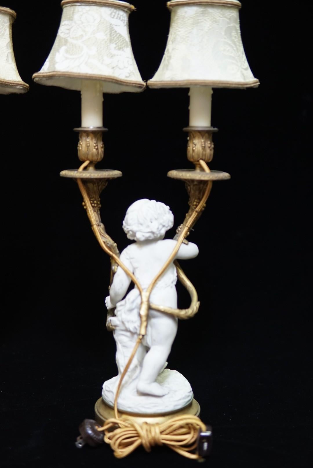 Pair of French White Porcelain and Ormolu Lamps, 19 Century In Good Condition For Sale In Cypress, CA